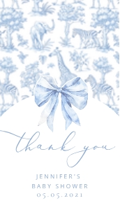 Toile Safari Blue Baby Shower Favor tag template design preview