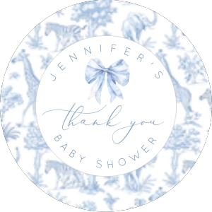 Toile de Jouy Safari animals blue round tag template design preview