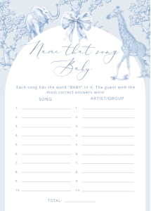 Name That baby song: Toile de Jouy Safari Baby shower games