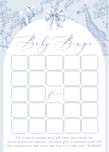 Baby Bingo: Toile de Jouy Safari Baby shower games