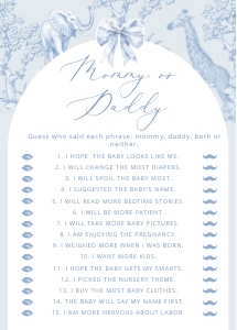 Mommy or daddy: Toile de Jouy Safari Baby shower games