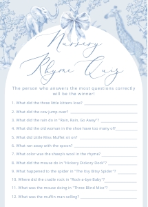 Nursery Rhyme quiz: Toile de Jouy Safari Baby shower games