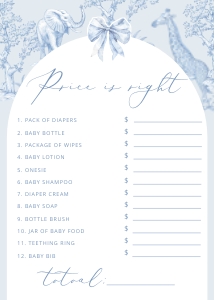 Price is right: Toile de Jouy Safari Baby shower games