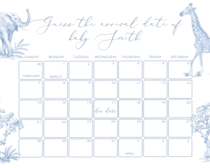 Blue Toile de Jouy Safari Baby shower Guess the Due date design preview