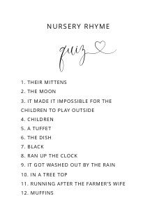 Nursery Rhyme Quiz ANSWER KEY: Toile de Jouy Safari Baby shower games