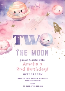 Two the Moon girl 2nd Birthday invitation design preview