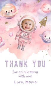 Pink Girl Space favor tag with photo design preview