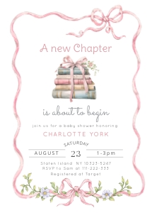 New Chapter Pink Bow baby shower invitation design preview