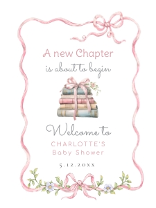 New Chapter Pink Bow Baby Shower Welcome sign design preview