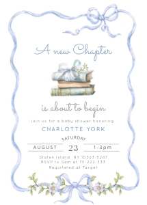Editable Blue Bow New Chapter baby shower invitation design preview