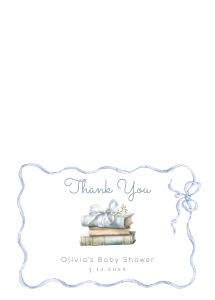 New Chapter Blue ribbon Bow Baby Shower Tahnk you card template design preview