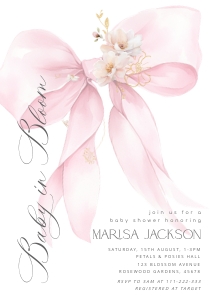 Blush Pink floral Bow baby girl shower invitation bundle design preview