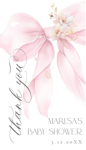 Blush pink Bow Baby in Bloom Baby shower favor tag template design preview