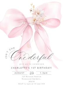 Pink Bow Onederful 1st Birthday invitation design preview