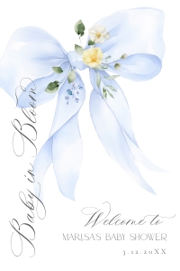 Blue Bow wildflower Baby Shower Welcome sign template design preview