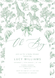 Sage Green Toile de Jouy Safari animals Baby Shower bundle design preview