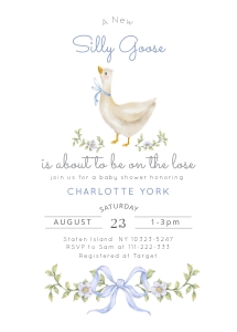 Editable Silly Goose Blue bow baby shower invitation bundle design preview