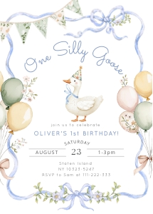 Boy One silly Goose First Birthday invitation bundle design preview