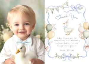 One Silly Goose Birthday photo thank you card design preview