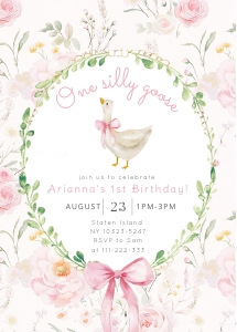 Blush pink One Silly Goose Girl 1st Birtrhday invitation design preview