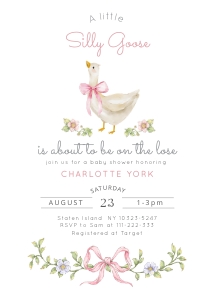 Pink Bow Silly Goose Baby girl Shower invitation design preview