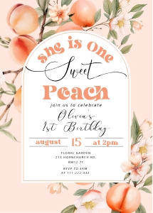 One sweet peach 1st BIrthday invitation design preview