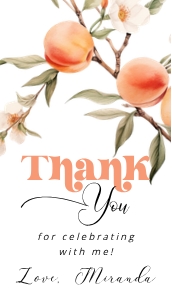 Peach birthday party favor tag template. Peach Thank you tag design preview