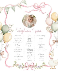 Pink One Silly goose Baby girl 1st BIrthday Milestone design preview