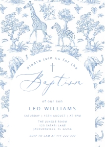 Toile Chinoiserie Modern Boy Blue Baptism invitation. design preview