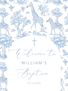 Toile Safari Baby Boy Baptism Welcome sign design preview