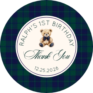 Polo Teddy Bear Birthday thank you round sticker template design preview