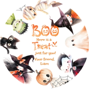 Halloween Party favor tag template. Round Boo here is a treat design preview