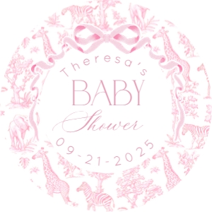 Pink Toile de Jouy Safari round favor tag template design preview