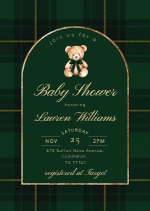 Polo Teddy Bear Dark Green Plaid Baby Shower Bundle design preview