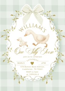 Pistachio One Silly Goose Gender neutral First Birthday invite design preview