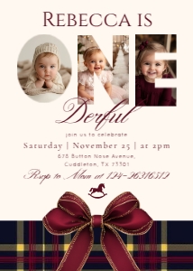 Onderful 1st Birthday Red Bow Holiday Birthday invitation design preview