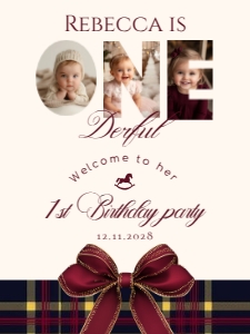 Winter Wonderland 1st Birthday Photo Red plaid  Welcome sign design preview