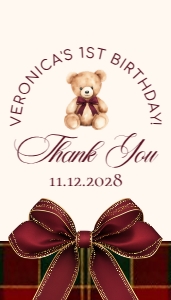 Christmas plaid Red Bow Teddy Bear Thank you tag template design preview
