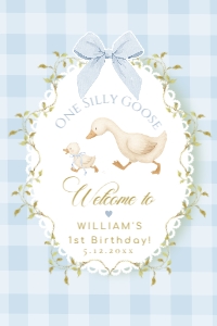 One Silly Goose Blue Boy Birthday Welcome sign template design preview