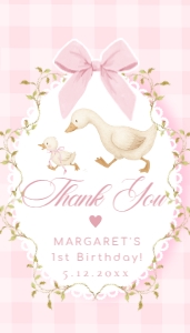 Pink Gingham Goose Birthday favor tag template design preview