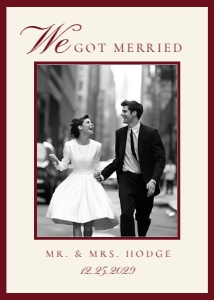 Old Money Wedding Announcement: Old Money Wedding Announcement editable card Deep Red