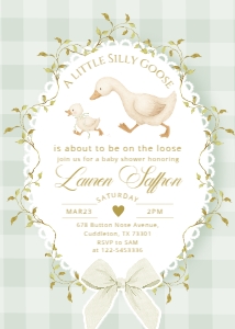 Sage green Editable Gender neutral Silly Goose Baby Shower invite design preview
