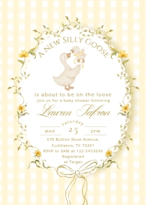 Gender neutral SIlly Goose Wildflower baby shower invitation design preview