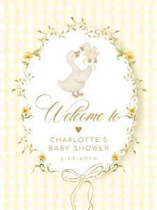Yellow Gingham Silly Goose Baby Shower Welcome sign template design preview