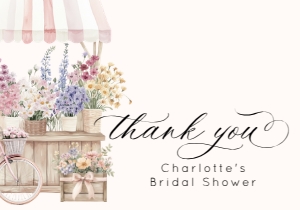 Fresh Off The Market Bohemian Bridal Shower Thank you card design preview