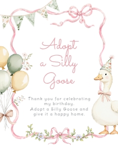 Adopt a Silly Goose pink girl 1st BIrthday certificate design preview