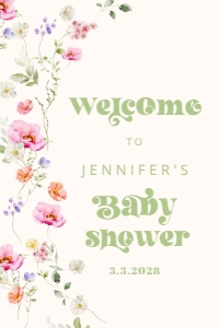 Wildflower Baby in Bloom Baby Shower Welcome sign template design preview