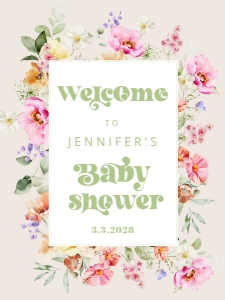 Sage green wildflower watercolor Baby Shower Welcome sign design preview
