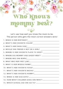 Wildflowers Sage Green Baby Shower games Bundle design preview