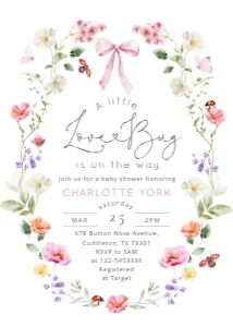 Little Love Bug Baby Shower invitation Ladybird Wildflower Bow design preview